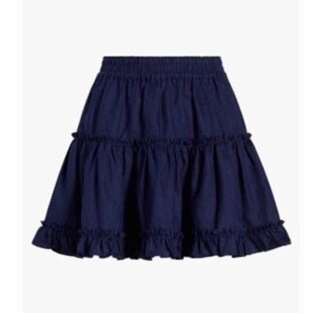 Hill House Home Navy Blue Linen Tiered Ruffle Mini Skirt Preppy Coastal d5